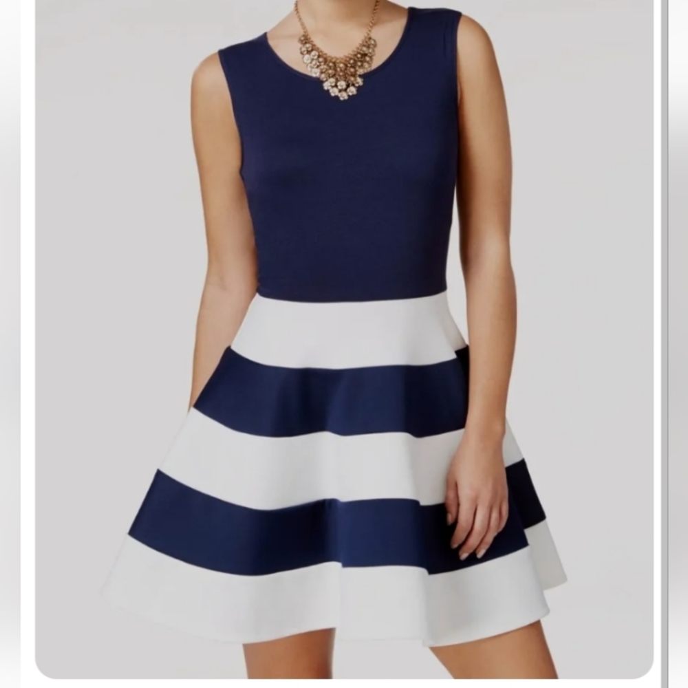 CITY STUDIO BLUE AND WHITE STRIPED DRESS, LARGE